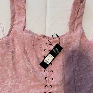 Pink Lace-Up Corset Dress- Fashion Nova- Amelia Jacquard Mini Dress Never Worn